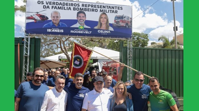 Governador Ibaneis garante vaga do PL na chapa de 2026 e anuncia redução de interstício para bombeiros, além de 40 a 50 escolas cívico-militares no DF. Evento com 3 mil bombeiros foi organizado elo deputado distrital Roosevelt (PL).